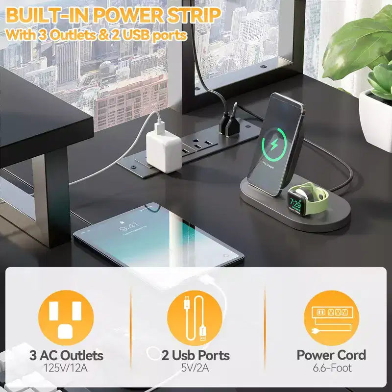 Besiost L Desk Computer Table with Reversible Hutch and Charging Station