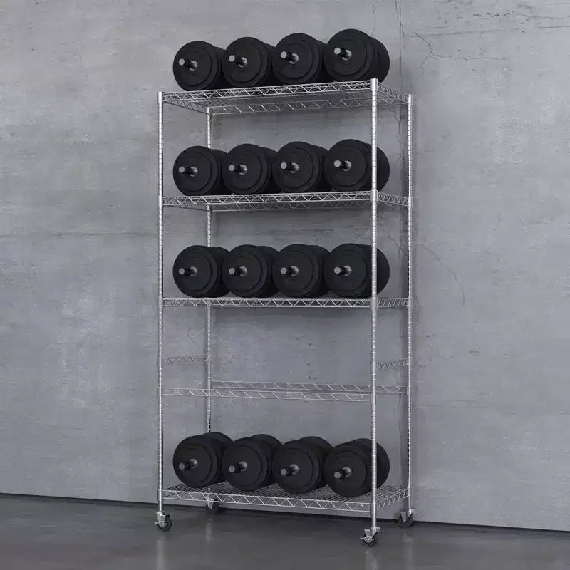 5-Tier Storage Shelves with Wheels, Metal Garage Shelving, Adjustable Pantry Shelf, Commercial Shelving