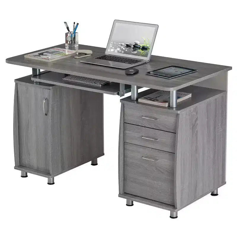Okak 47.5IN Modern Home Office Desks, Computer Desk with 3 Drawers and 1 Cabinet Door, Writing Desk for Living Room, Study