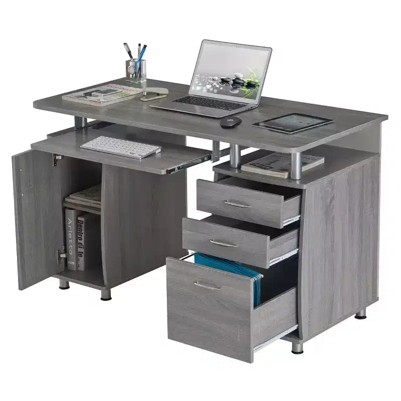 Okak 47.5IN Modern Home Office Desks, Computer Desk with 3 Drawers and 1 Cabinet Door, Writing Desk for Living Room, Study