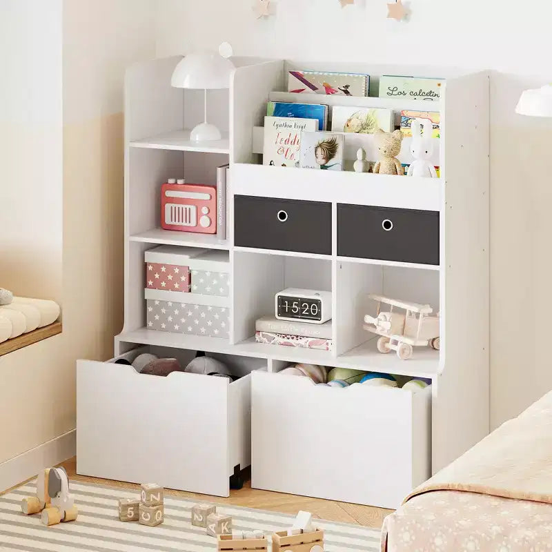 Toy Storage Organizer 47.8in Kids Bookshelf with Drawers Modern Bookcase with Cubbies Floor Storage Cabinet Wooden Toy Chest for Playroom Nursery