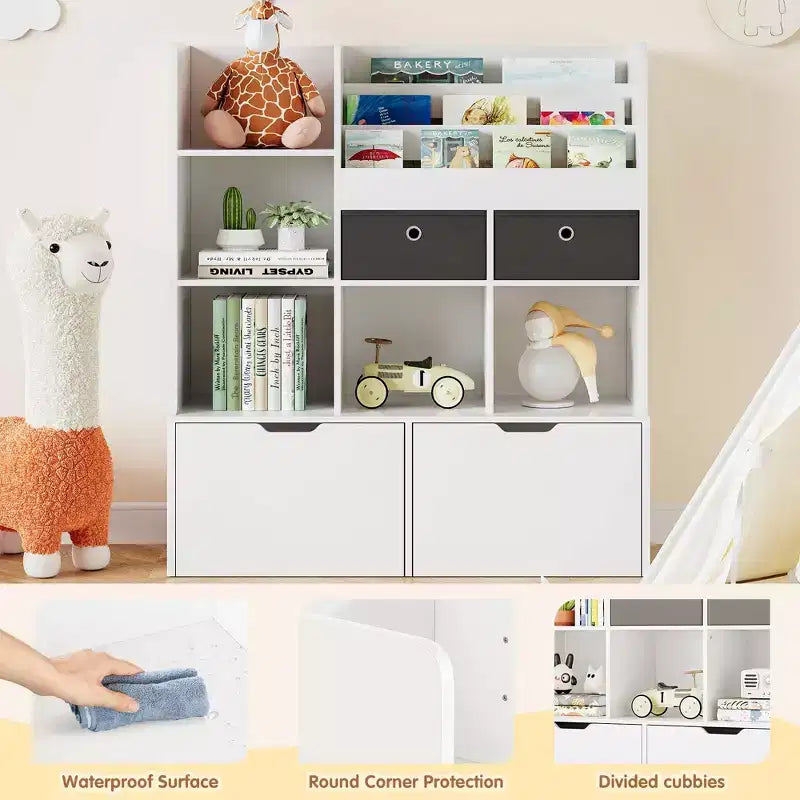Toy Storage Organizer 47.8in Kids Bookshelf with Drawers Modern Bookcase with Cubbies Floor Storage Cabinet Wooden Toy Chest for Playroom Nursery