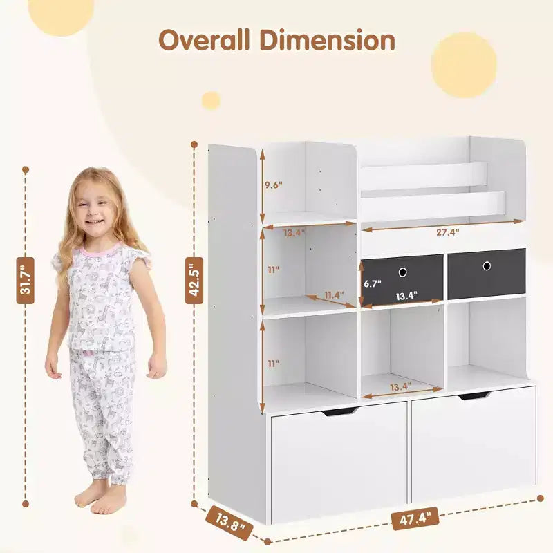 Toy Storage Organizer 47.8in Kids Bookshelf with Drawers Modern Bookcase with Cubbies Floor Storage Cabinet Wooden Toy Chest for Playroom Nursery