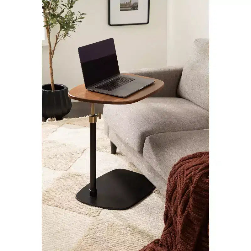 Kate and Laurel Adamas Adjustable C-Table, Walnut Brown and Black, 22x16x28