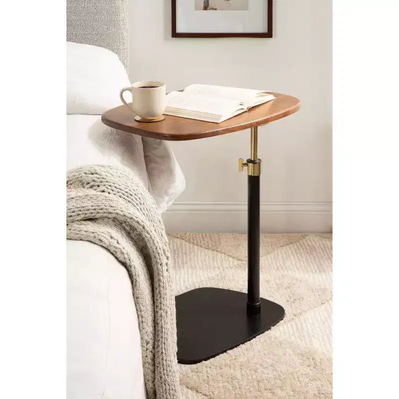Kate and Laurel Adamas Adjustable C-Table, Walnut Brown and Black, 22x16x28