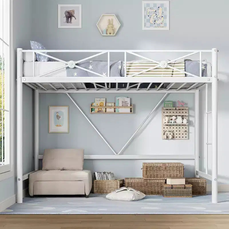 Twin Loft Bed Frame, Heavy Duty Metal with 400 Lbs Capacity, Space-Saving Noise-Free Design for Kids Teens Adults