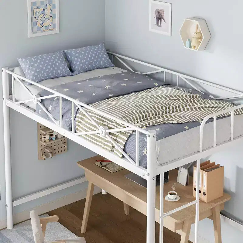 Twin Loft Bed Frame, Heavy Duty Metal with 400 Lbs Capacity, Space-Saving Noise-Free Design for Kids Teens Adults
