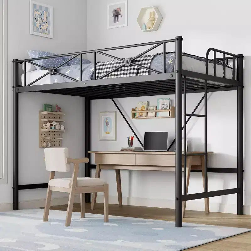 Twin Loft Bed Frame, Heavy Duty Metal with 400 Lbs Capacity, Space-Saving Noise-Free Design for Kids Teens Adults