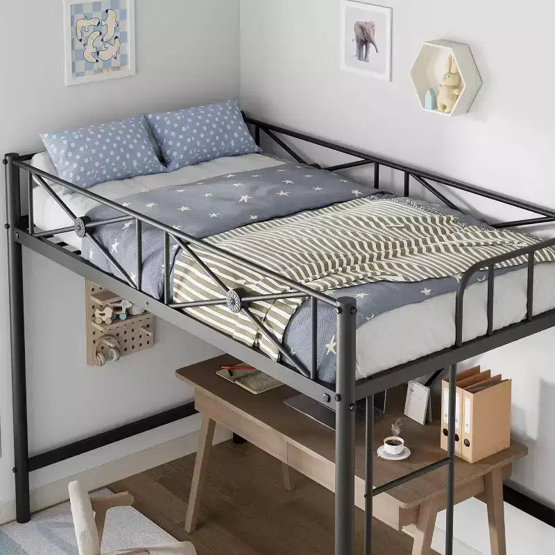 Twin Loft Bed Frame, Heavy Duty Metal with 400 Lbs Capacity, Space-Saving Noise-Free Design for Kids Teens Adults