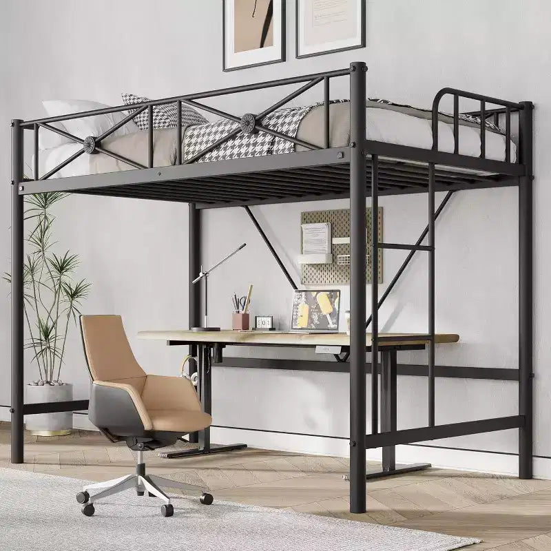 Twin Loft Bed Frame, Heavy Duty Metal with 400 Lbs Capacity, Space-Saving Noise-Free Design for Kids Teens Adults