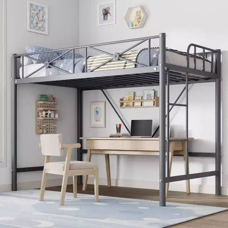 Twin Loft Bed Frame, Heavy Duty Metal with 400 Lbs Capacity, Space-Saving Noise-Free Design for Kids Teens Adults