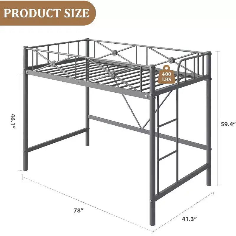 Twin Loft Bed Frame, Heavy Duty Metal with 400 Lbs Capacity, Space-Saving Noise-Free Design for Kids Teens Adults
