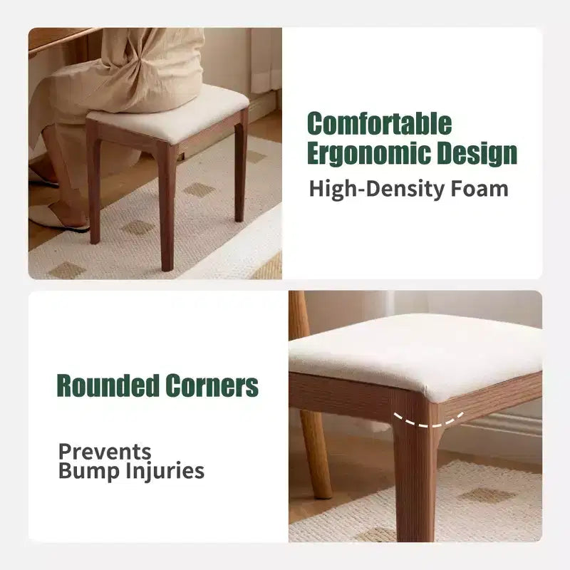 GDFStudio Ernest Modern Solid Wood Upholstered Vanity Stool