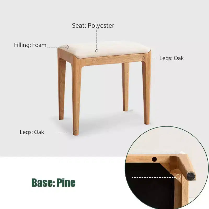 GDFStudio Ernest Modern Solid Wood Upholstered Vanity Stool