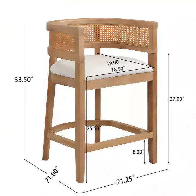 Christopher Knight Home Set of 2 Amir Contemporary Rubberwood Upholstered with Curved Rattan Back Counter Height Barstools Oak