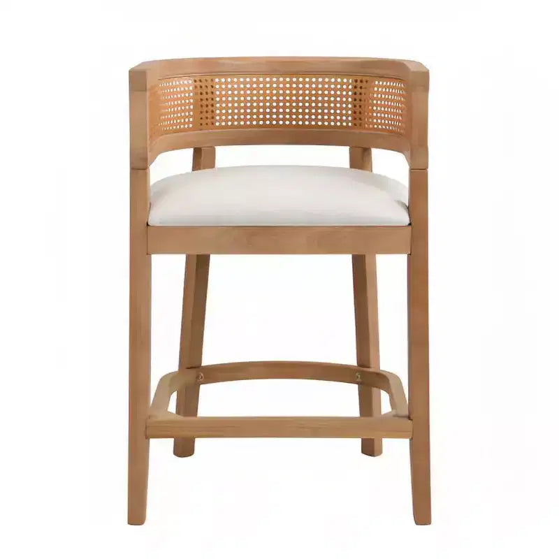 Christopher Knight Home Set of 2 Amir Contemporary Rubberwood Upholstered with Curved Rattan Back Counter Height Barstools Oak