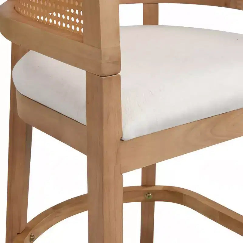 Christopher Knight Home Set of 2 Amir Contemporary Rubberwood Upholstered with Curved Rattan Back Counter Height Barstools Oak