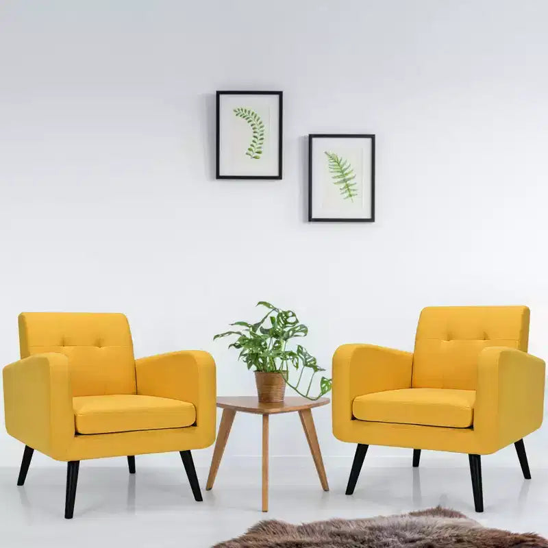 Costway 2PCS Accent Armchair Single Sofa Chair Home Office w/ Wooden Legs