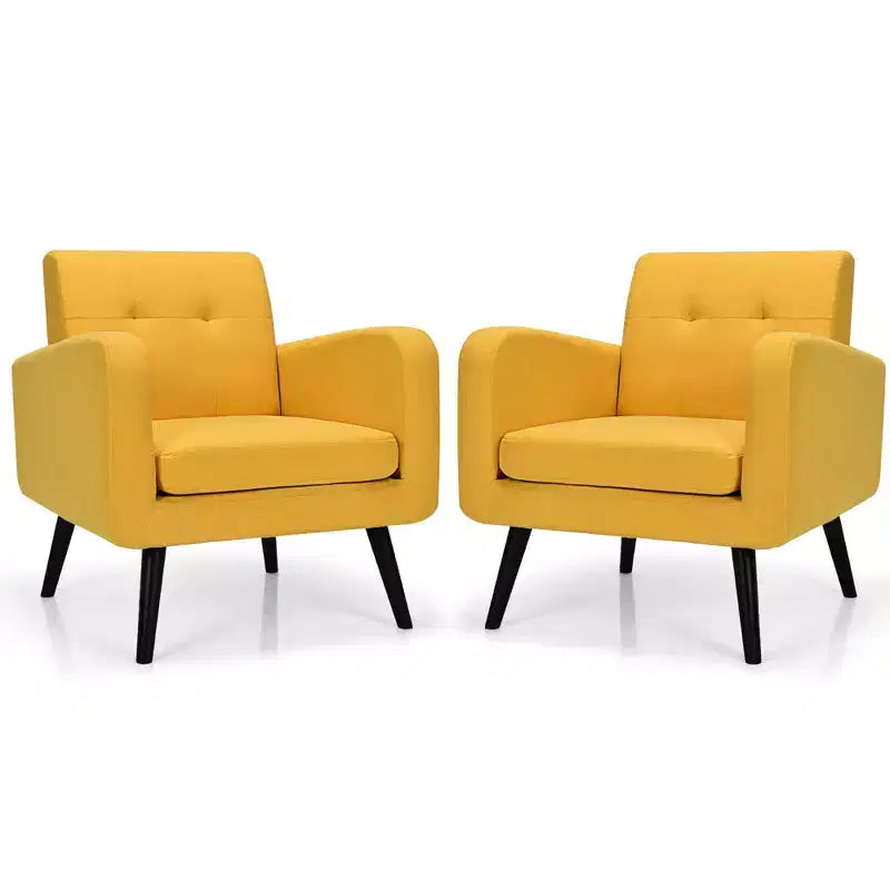 Costway 2PCS Accent Armchair Single Sofa Chair Home Office w/ Wooden Legs
