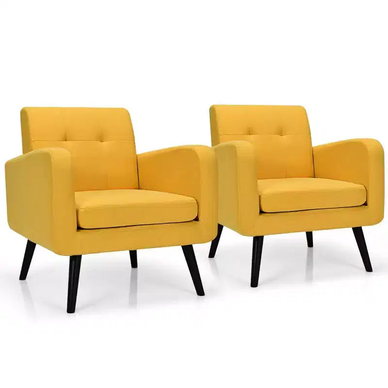 Costway 2PCS Accent Armchair Single Sofa Chair Home Office w/ Wooden Legs