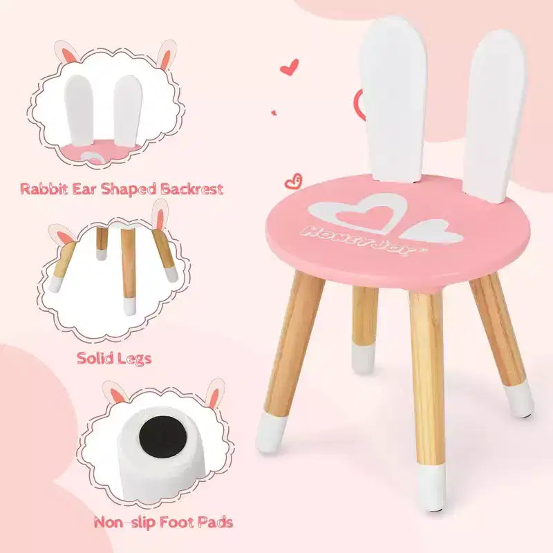 Costway Kids Vanity Set Rabbit Makeup Dressing Table Chair Set W/ Mirror Drawer White\Pink