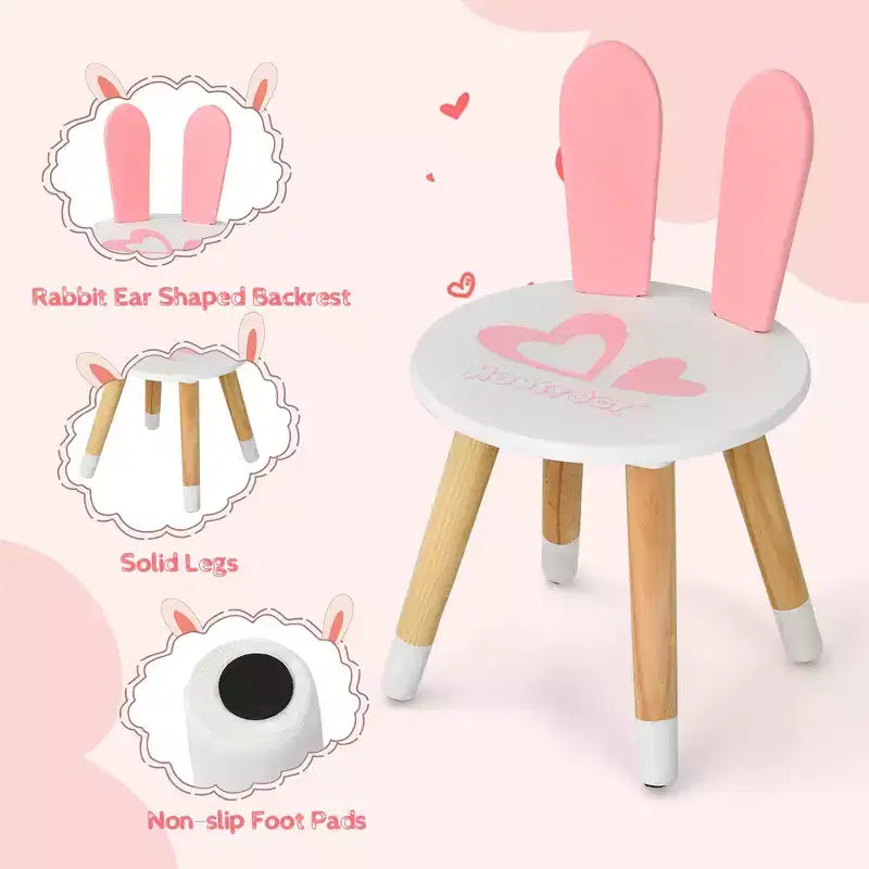 Costway Kids Vanity Set Rabbit Makeup Dressing Table Chair Set W/ Mirror Drawer White\Pink