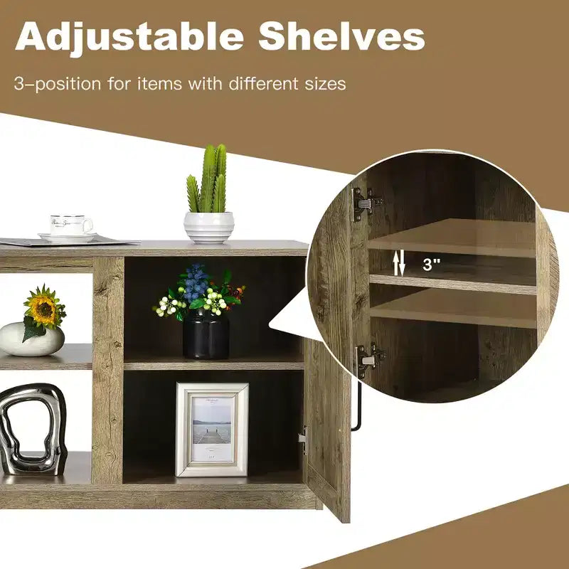 Costway 58'' TV Stand Entertainment Console Center W/ 2 Cabinets for 65'' TV Natural\Black\Walnut