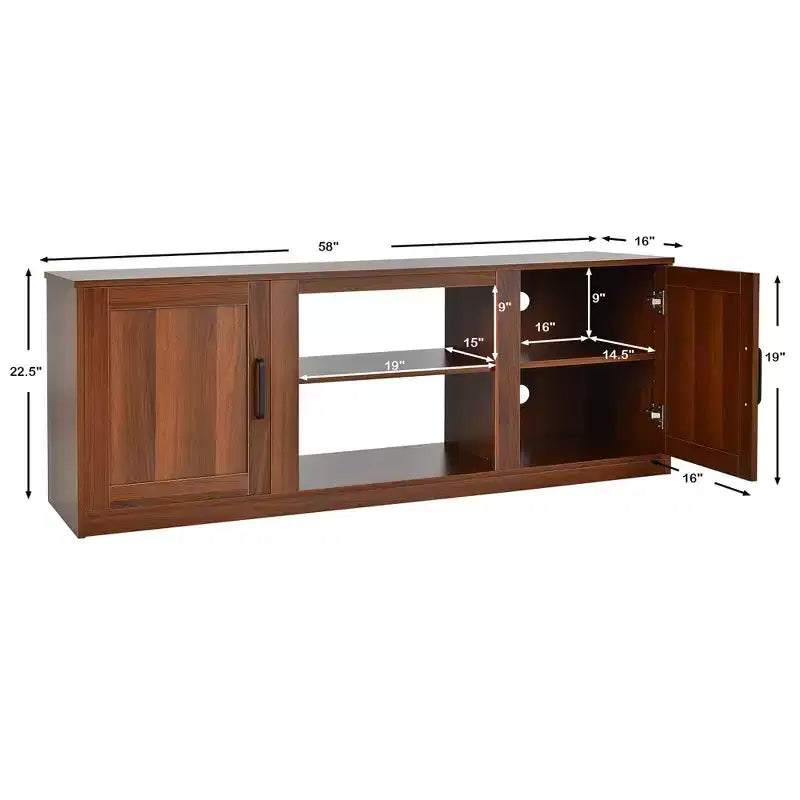 Costway 58'' TV Stand Entertainment Console Center W/ 2 Cabinets for 65'' TV Natural\Black\Walnut