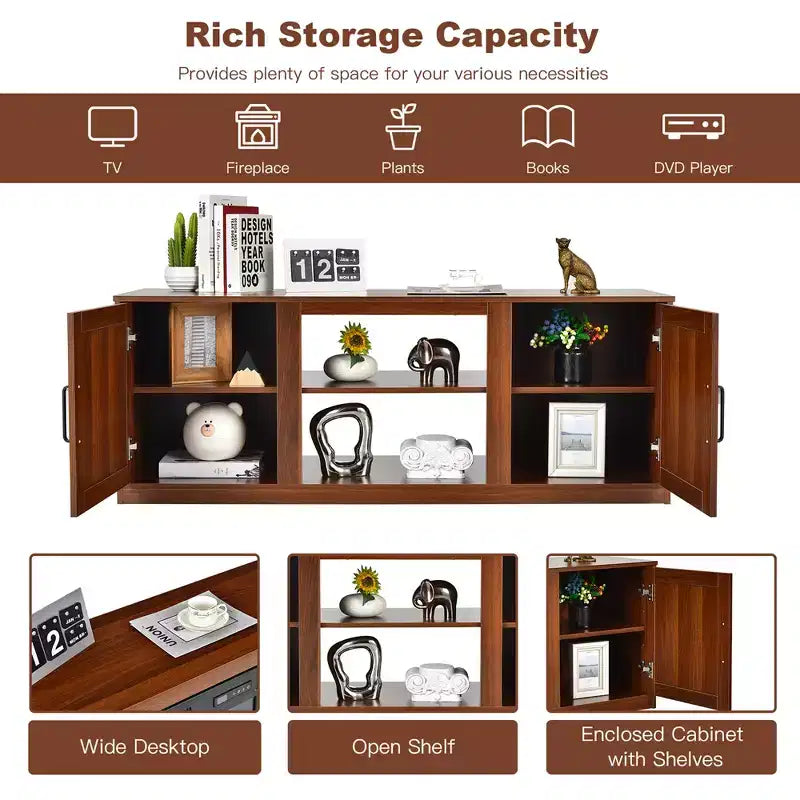 Costway 58'' TV Stand Entertainment Console Center W/ 2 Cabinets for 65'' TV Natural\Black\Walnut