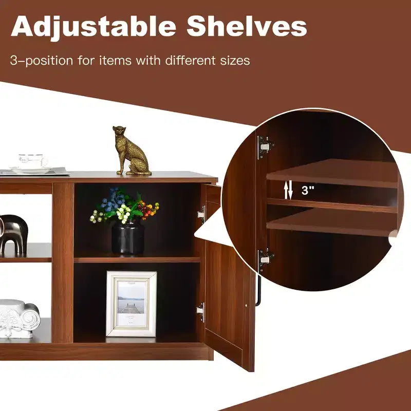 Costway 58'' TV Stand Entertainment Console Center W/ 2 Cabinets for 65'' TV Natural\Black\Walnut
