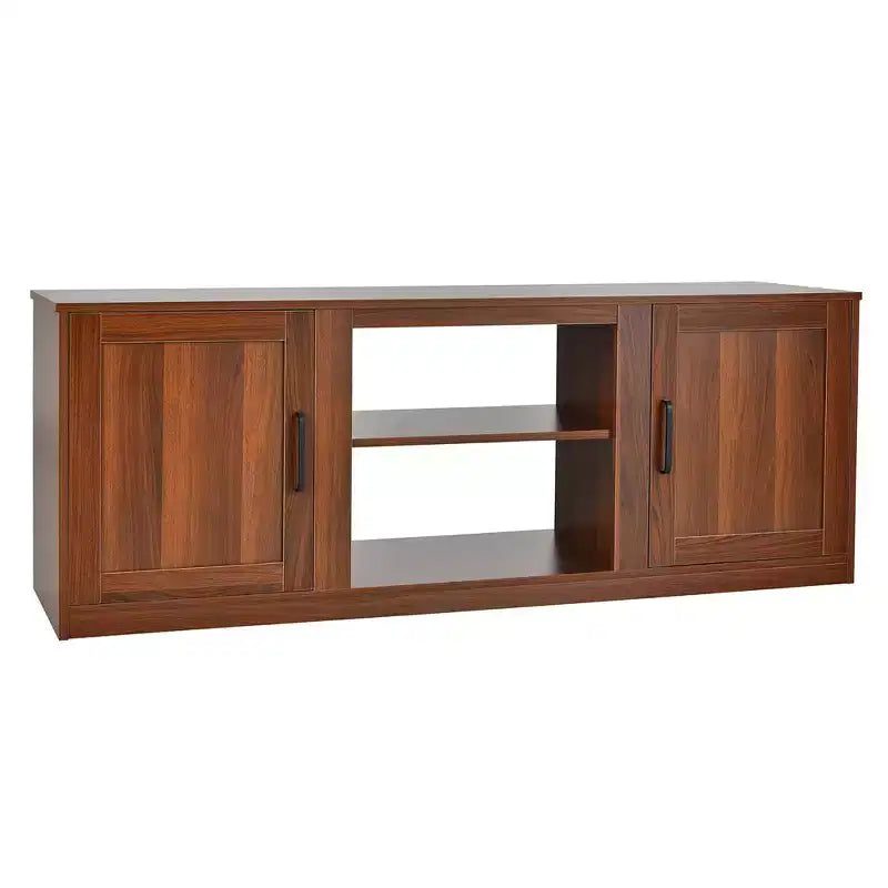 Costway 58'' TV Stand Entertainment Console Center W/ 2 Cabinets for 65'' TV Natural\Black\Walnut