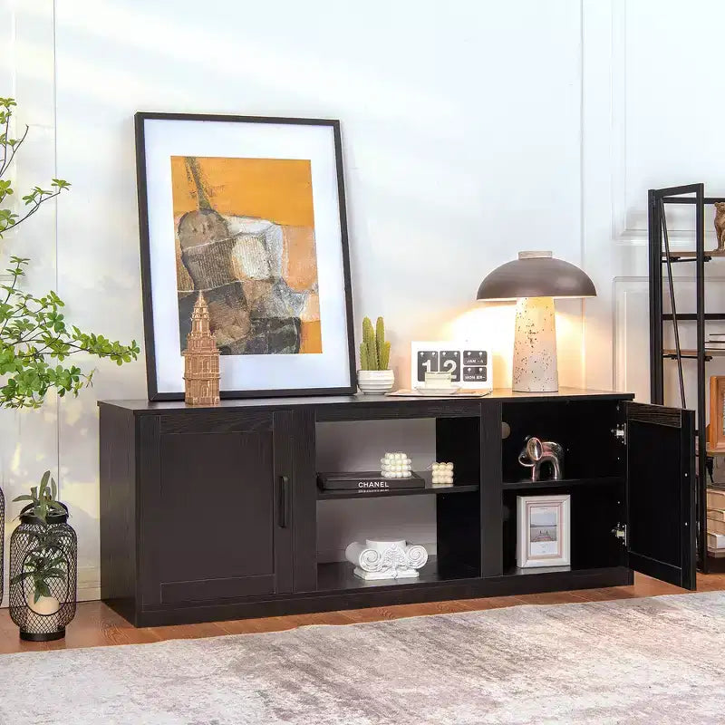 Costway 58'' TV Stand Entertainment Console Center W/ 2 Cabinets for 65'' TV Natural\Black\Walnut