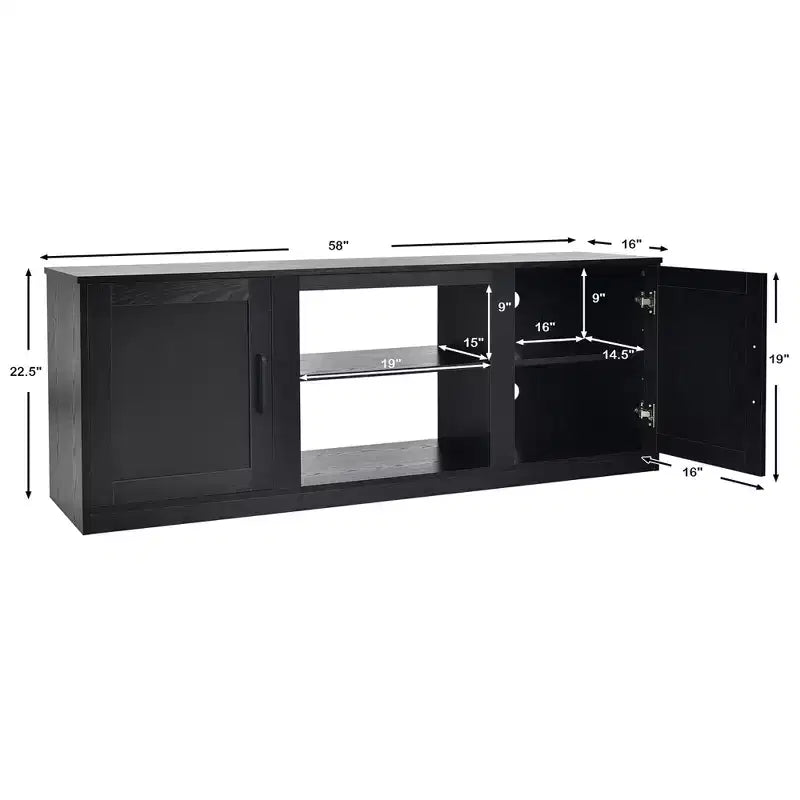 Costway 58'' TV Stand Entertainment Console Center W/ 2 Cabinets for 65'' TV Natural\Black\Walnut