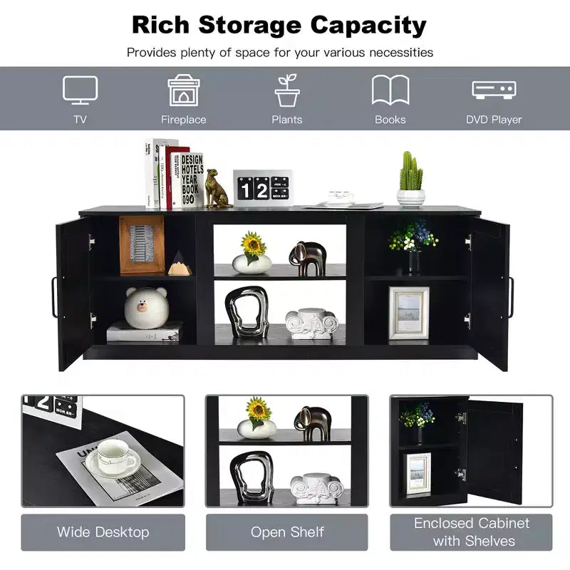 Costway 58'' TV Stand Entertainment Console Center W/ 2 Cabinets for 65'' TV Natural\Black\Walnut