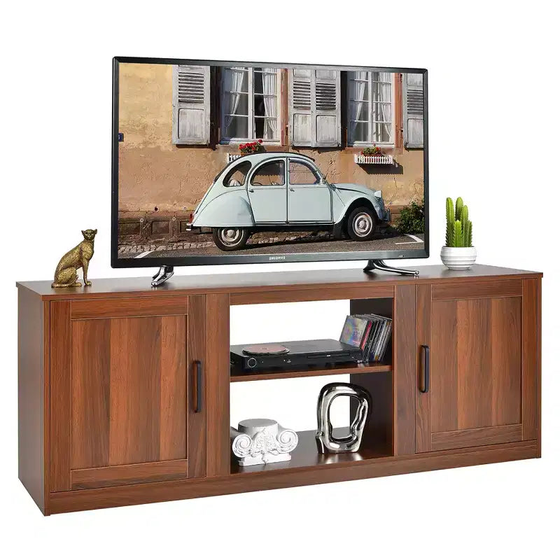 Costway 58'' TV Stand Entertainment Console Center W/ 2 Cabinets for 65'' TV Natural\Black\Walnut
