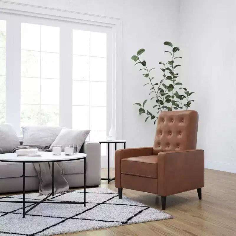 Merrick Lane Darcy Recliner Chair Mid-Century Modern Tufted Upholstery Ergonomic Push Back Living Room Recliner