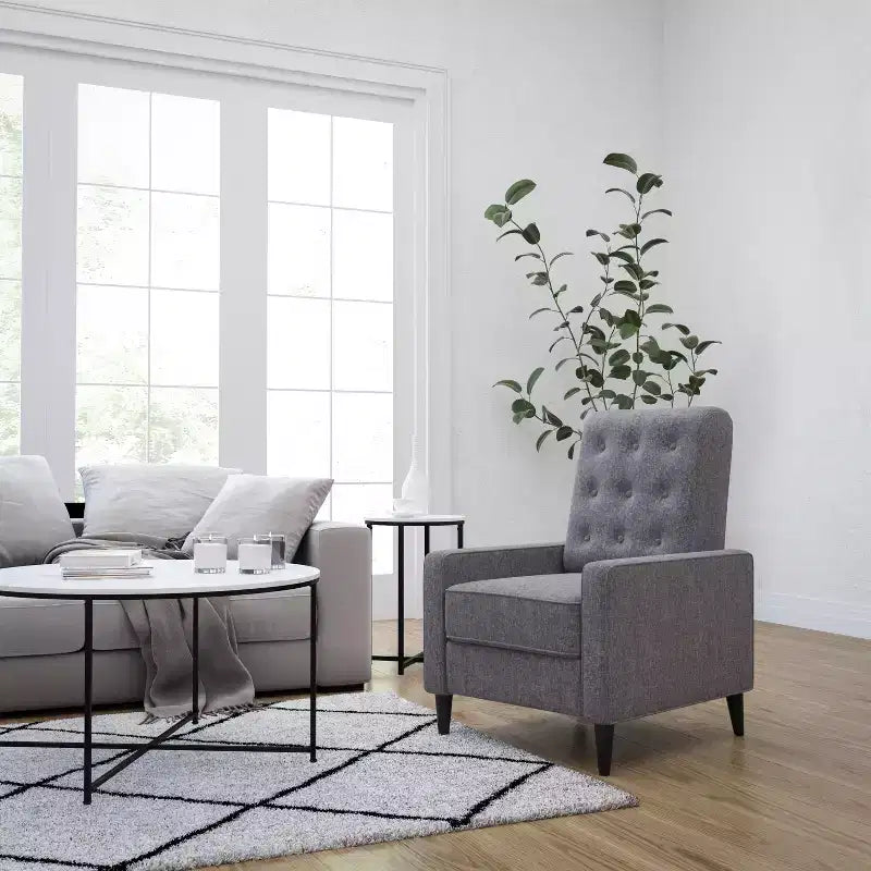 Merrick Lane Darcy Recliner Chair Mid-Century Modern Tufted Upholstery Ergonomic Push Back Living Room Recliner