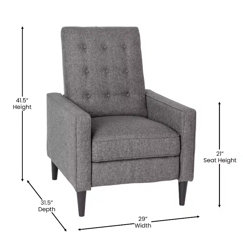 Merrick Lane Darcy Recliner Chair Mid-Century Modern Tufted Upholstery Ergonomic Push Back Living Room Recliner