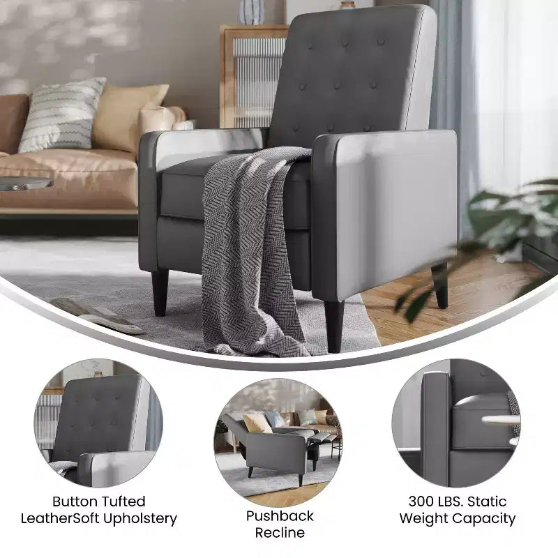 Merrick Lane Darcy Recliner Chair Mid-Century Modern Tufted Upholstery Ergonomic Push Back Living Room Recliner