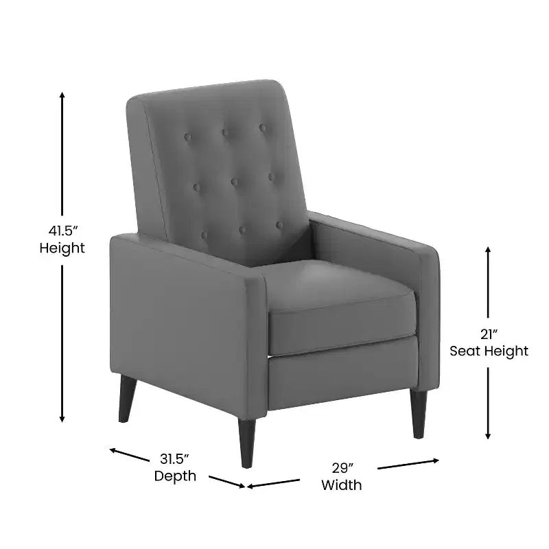 Merrick Lane Darcy Recliner Chair Mid-Century Modern Tufted Upholstery Ergonomic Push Back Living Room Recliner