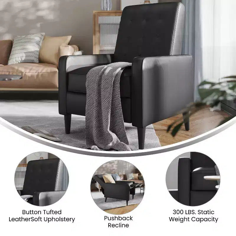 Merrick Lane Darcy Recliner Chair Mid-Century Modern Tufted Upholstery Ergonomic Push Back Living Room Recliner