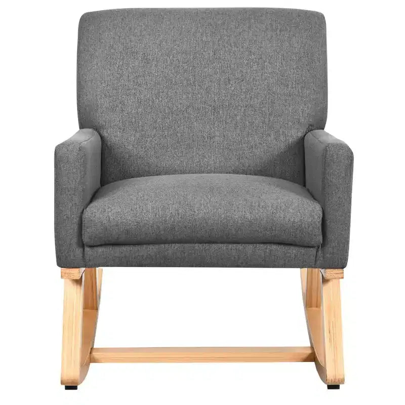Costway Mid Century Rocking Chair Upholstered Armchair w/ Lumbar Support BeigeGray