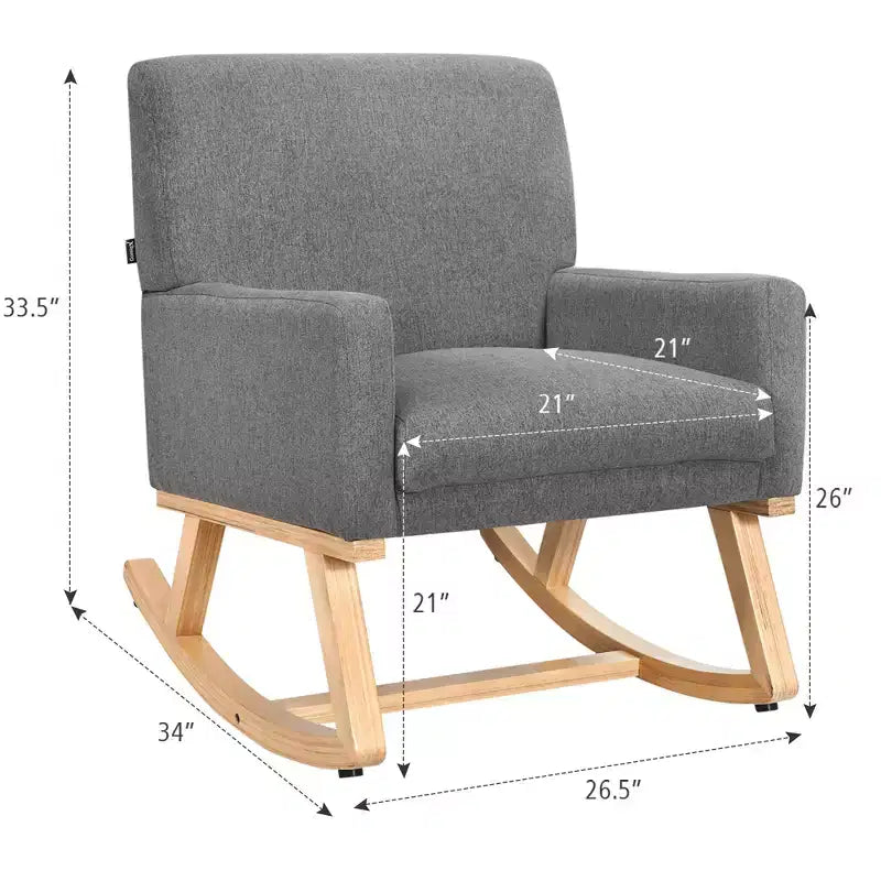 Costway Mid Century Rocking Chair Upholstered Armchair w/ Lumbar Support BeigeGray