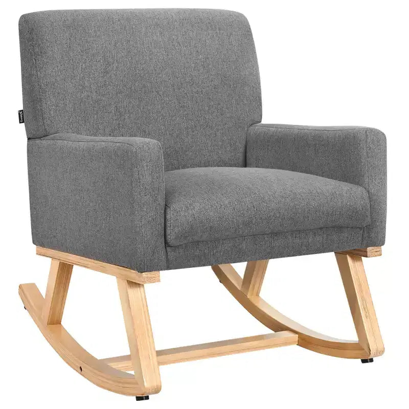 Costway Mid Century Rocking Chair Upholstered Armchair w/ Lumbar Support BeigeGray