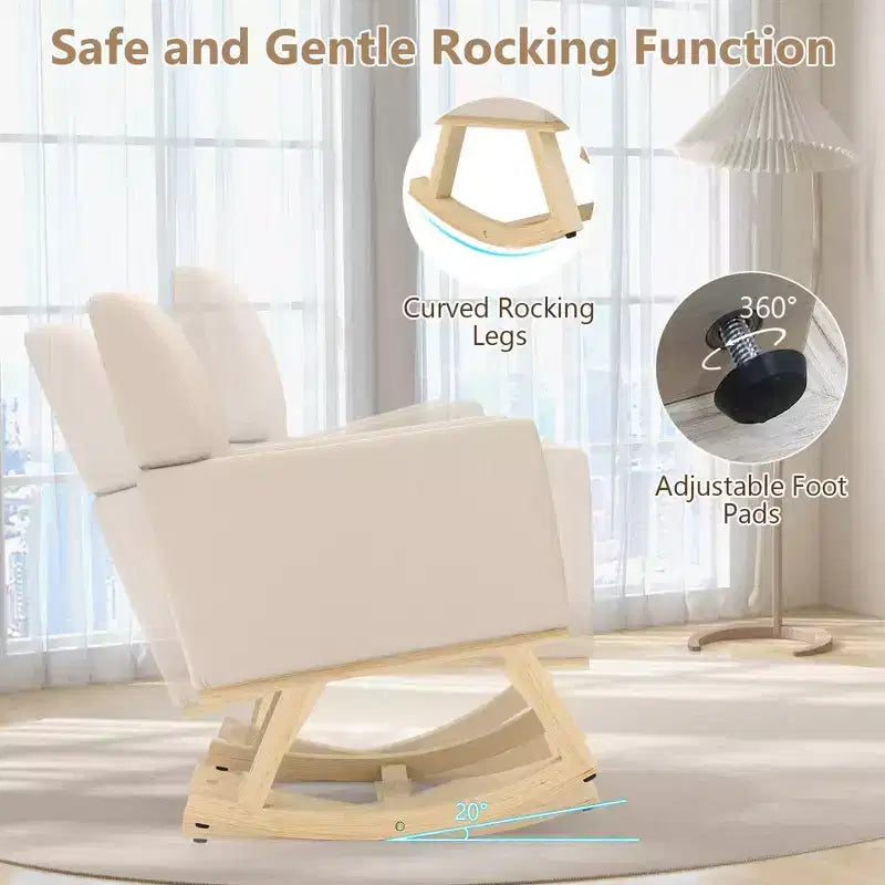 Costway Mid Century Rocking Chair Upholstered Armchair w/ Lumbar Support BeigeGray