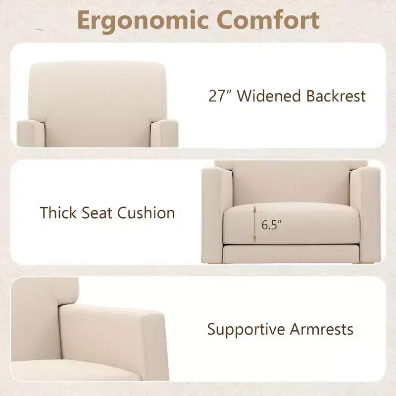 Costway Mid Century Rocking Chair Upholstered Armchair w/ Lumbar Support BeigeGray