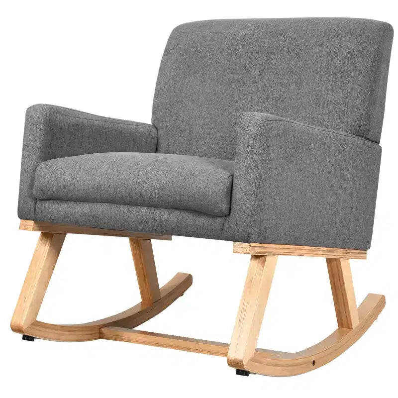 Costway Mid Century Rocking Chair Upholstered Armchair w/ Lumbar Support BeigeGray